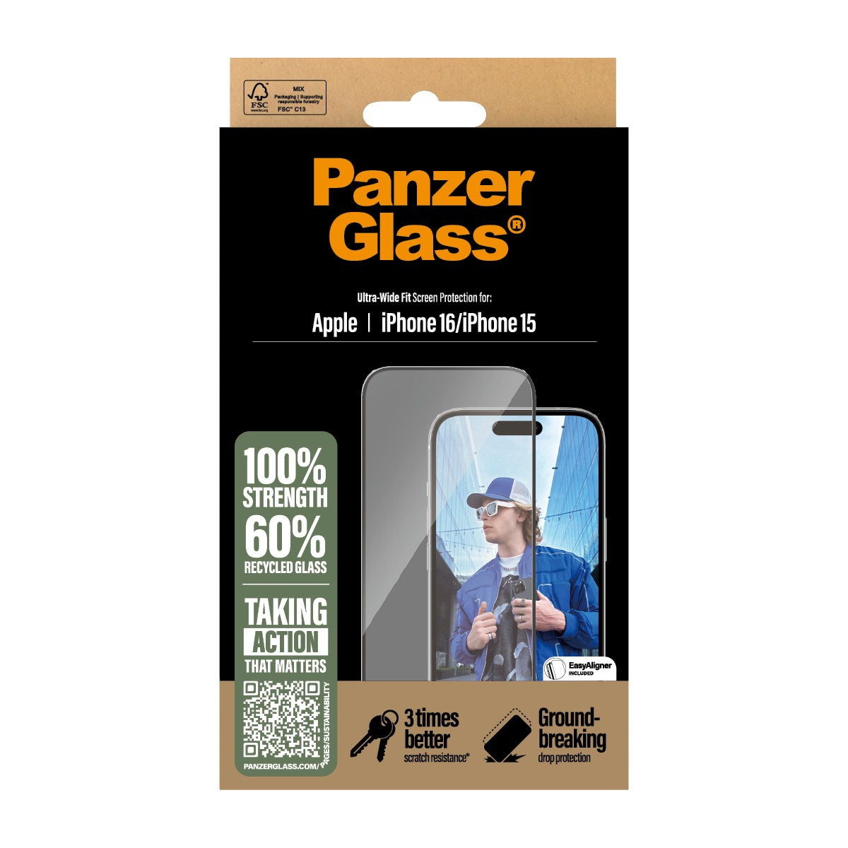 PanzerGlass® Skærmbeskyttelse iPhone 16 | 15 | Ultra-Wide Fit